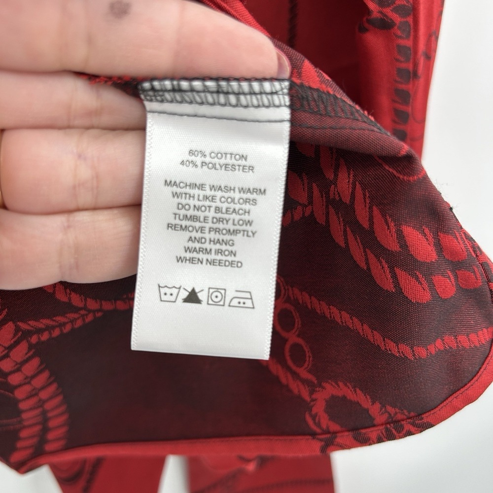 Foxcroft Womens Salina Chain Stripe Wrap Shirt Size L Red Black Career Old Money - Picture 7 of 11